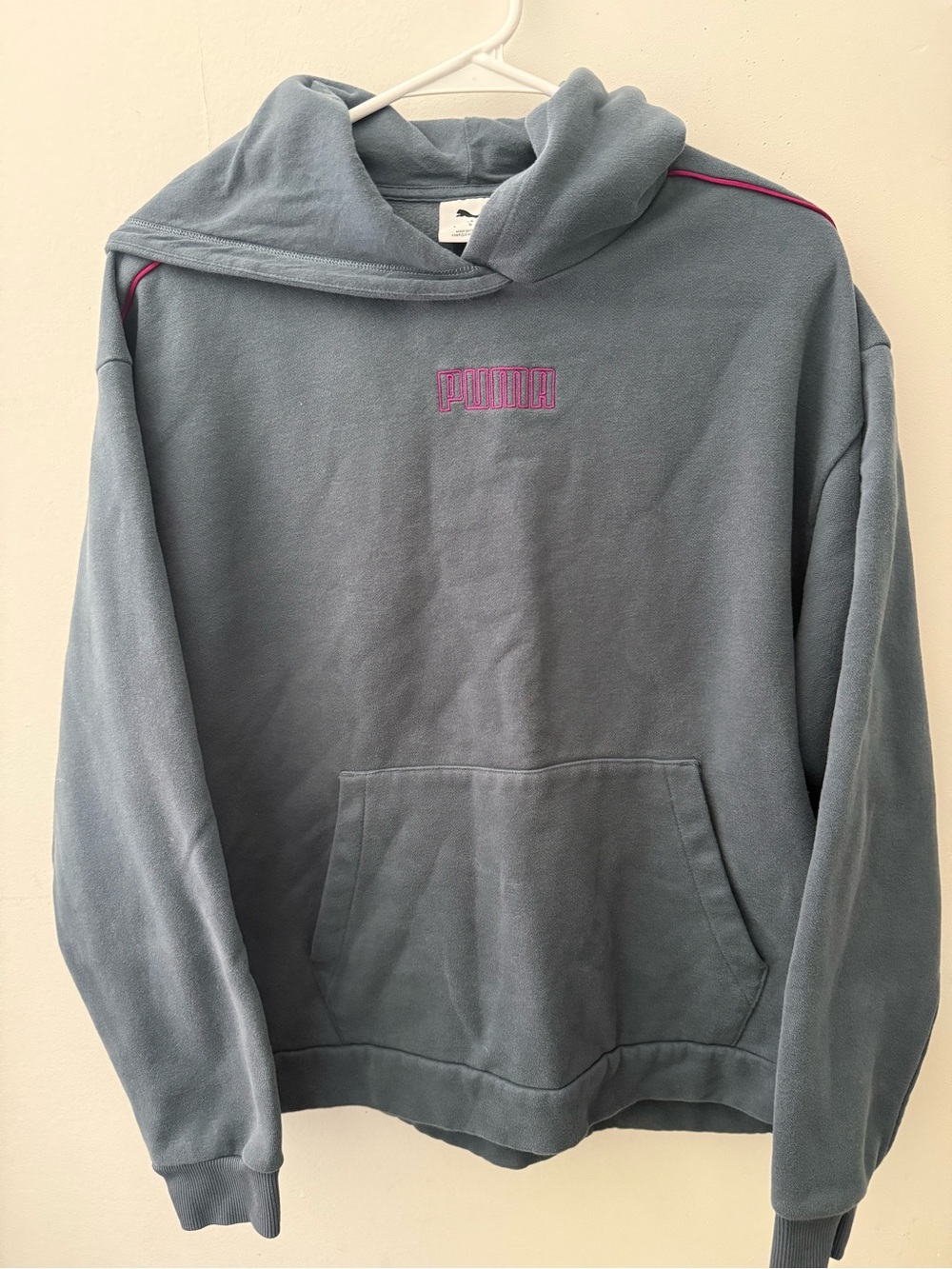 Puma Men's Crewneck Sweatshirt - Slate Blue with Pink Logo